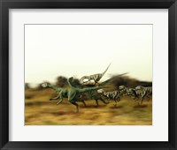 Framed Dromeosaurus Chasing Thescelosaurus
