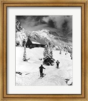 Framed Rear view of two people skiing, Washington, USA