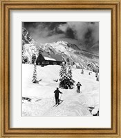 Framed Rear view of two people skiing, Washington, USA