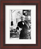 Framed Thomas Edison with the first light bulbs