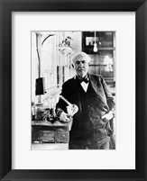 Framed Thomas Edison with the first light bulbs