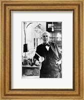Framed Thomas Edison with the first light bulbs