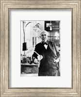 Framed Thomas Edison with the first light bulbs