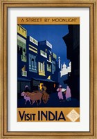 Framed Visit India, a street by moonlight, travel poster 1920