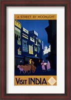 Framed Visit India, a street by moonlight, travel poster 1920