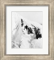 Framed Group of men and women climbing Paradise Glacier in Mt. Rainier National Park, Washington