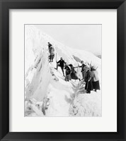 Framed Group of men and women climbing Paradise Glacier in Mt. Rainier National Park, Washington