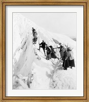 Framed Group of men and women climbing Paradise Glacier in Mt. Rainier National Park, Washington