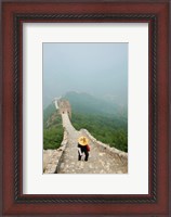 Framed Tourist climbing up steps on a wall, Great Wall of China, Beijing, China