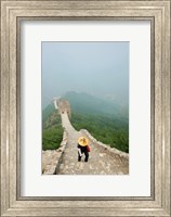 Framed Tourist climbing up steps on a wall, Great Wall of China, Beijing, China