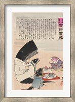 Framed whale and three fish sitting down to a formal dinner of Russian sailors