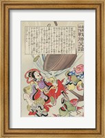 Framed Debris from Russian battleship falling to the bottom of the sea where it is being salvaged by fish wearing kimonos