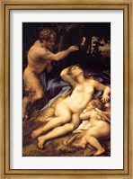 Framed Correggio - Venus and Cupid with a Satyr