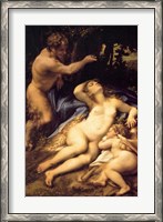 Framed Correggio - Venus and Cupid with a Satyr