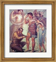 Framed doctor Japyx heals Aeneas, sided by aphrodite mural from Pompeii