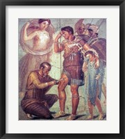Framed doctor Japyx heals Aeneas, sided by aphrodite mural from Pompeii