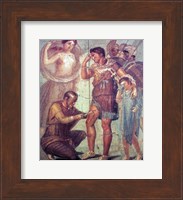 Framed doctor Japyx heals Aeneas, sided by aphrodite mural from Pompeii