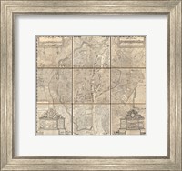 Framed 1652 Gomboust 9 Panel Map of Paris, France