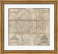 Framed 1652 Gomboust 9 Panel Map of Paris, France