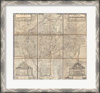 Framed 1652 Gomboust 9 Panel Map of Paris, France