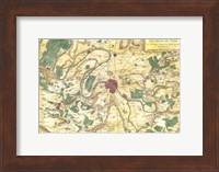 Framed 1780 Bonne Map of the Environs of Paris, France