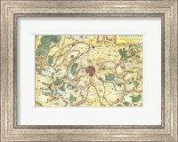 Framed 1780 Bonne Map of the Environs of Paris, France