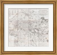 Framed 1852 Andriveau Goujon Map of Paris and Environs, France