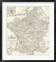 Framed 1852 Levasseur Map of France