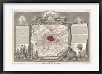 Framed 1852 Levasseur Map of the Department de la Seine