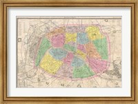 Framed 1867 colored Logerot Map of Paris, France