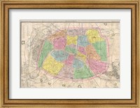 Framed 1867 colored Logerot Map of Paris, France