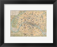 Framed 1890 Guilmin Map of Paris, France with Monuments