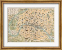 Framed 1890 Guilmin Map of Paris, France with Monuments