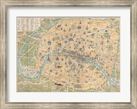 Framed 1890 Guilmin Map of Paris, France with Monuments