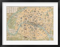 Framed 1890 Guilmin Map of Paris, France with Monuments