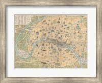 Framed 1890 Guilmin Map of Paris, France with Monuments