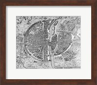 Framed Map of Paris circa 1550
