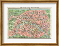 Framed Map of Paris circa 1931 including monuments