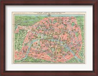 Framed Map of Paris circa 1931 including monuments