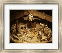 Framed Close-up of figurines depicting a nativity scene