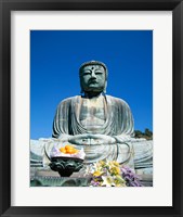 Daibutsu Great Buddha, Kamakura, Honshu, Japan With Flowers Framed Print