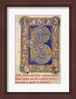 Framed Illuminated Manuscript, Psalter. Inhabited Initial B of Psalm 1