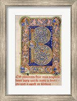 Framed Illuminated Manuscript, Psalter. Inhabited Initial B of Psalm 1