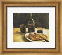 Framed Still Life with Bottle, Two Glasses, Cheese and Bread