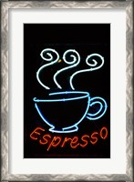 Framed Glowing Neon Sign of an Espresso Coffee Cup