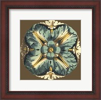 Framed Printed Chocolate & Blue Rosette I