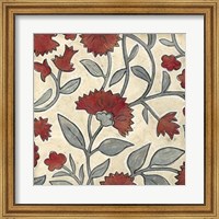 Framed Red & Grey Floral I