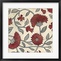 Red & Grey Floral II Framed Print