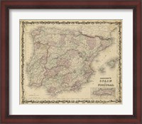 Framed Johnson's Map of Spain & Portugal