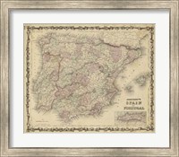 Framed Johnson's Map of Spain & Portugal